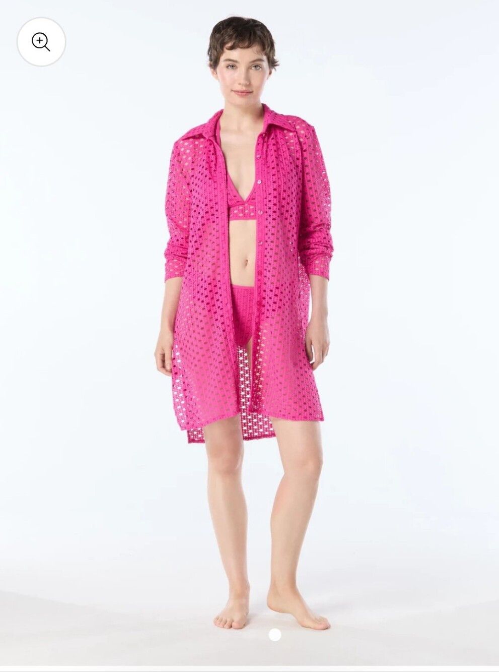 Carmen Marc Valvo Fuchsia Crochet Swim Cover Up.NWT. Size M